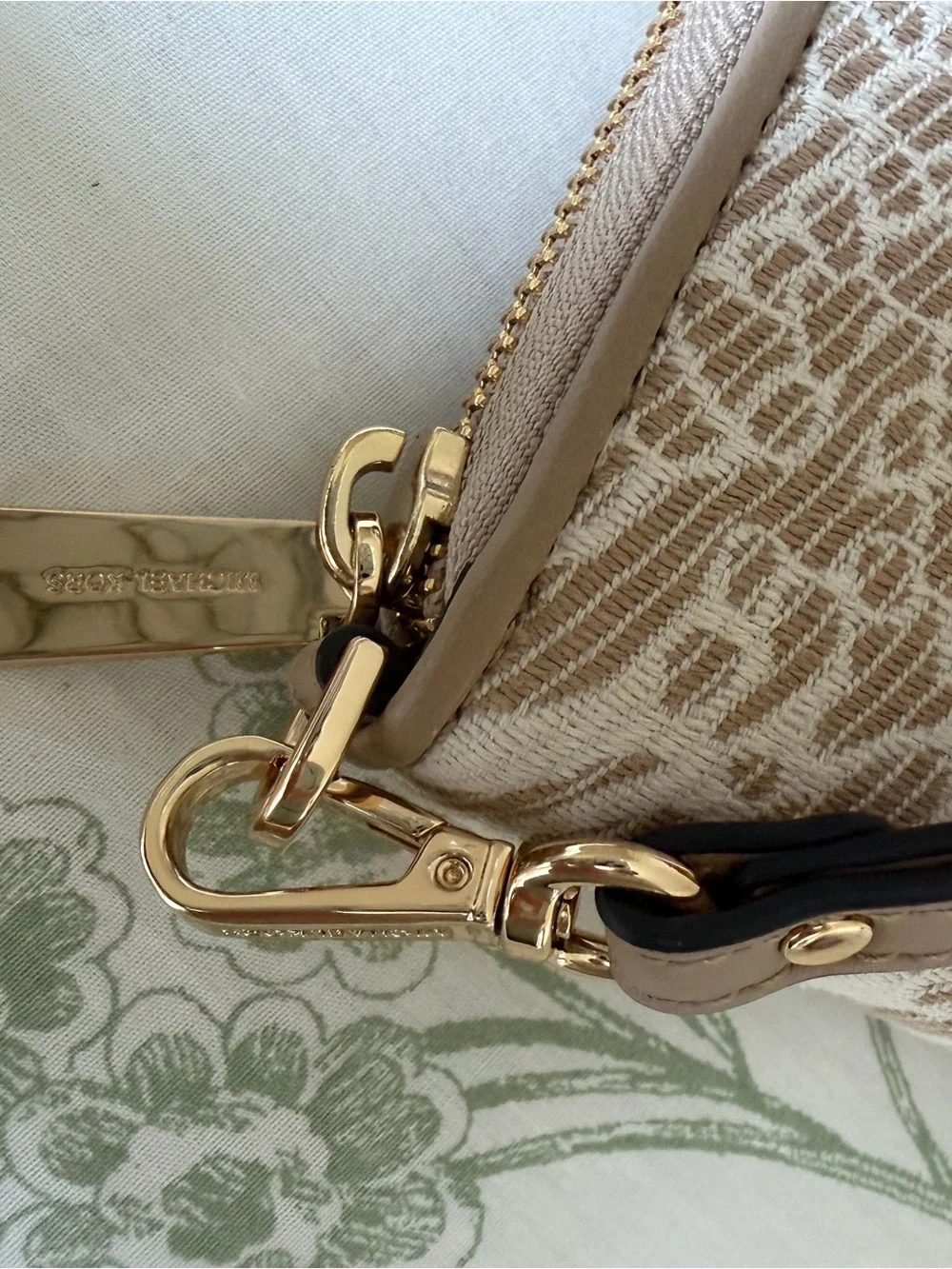 Michael Kors Tan Pebbled Leather Tote with MK Charm and Wristlet